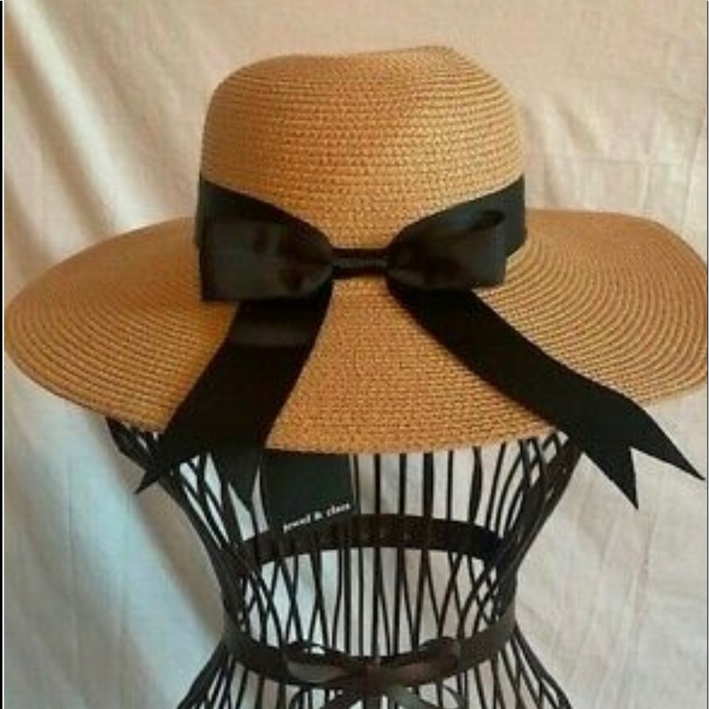Adorable Jewel & Clara Straw Hat with Black Bow.  One Size.